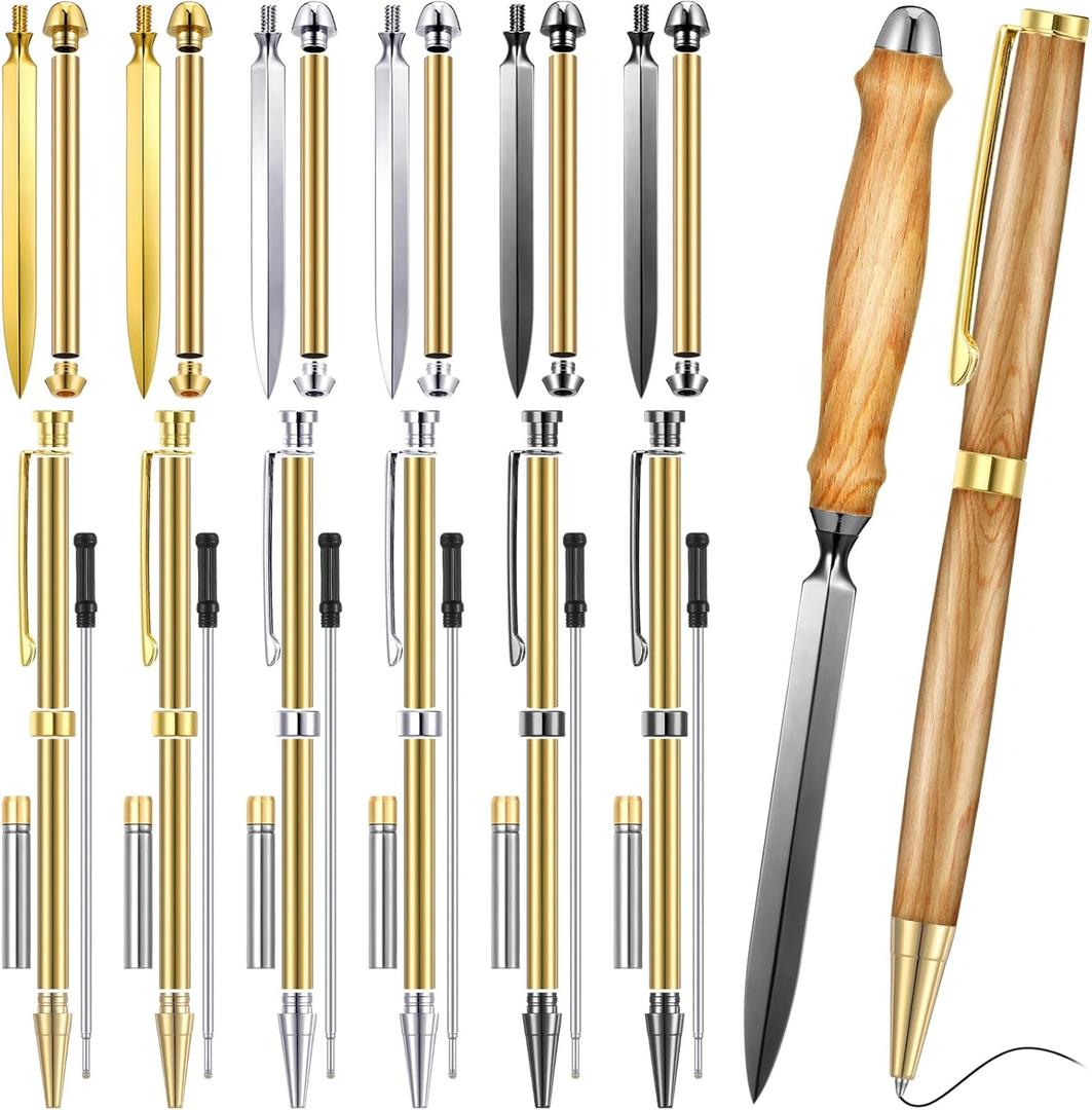 6 Set Letter Opener Kit and Pen Kits for Woodturning Project 7mm DIY Envelope Slitter Christmas Paper Mail Opener Tool Knives Turning Men Crafts Holiday Gifts Making Supplies