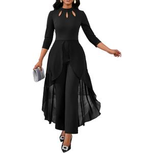 VisiChenup Jumpsuits for Women Dressy Sexy Long Sleeve Casual Long Pants Clubwear Evening Party Jumpsuit, Medium, Black 