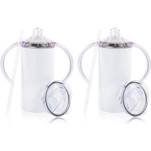 2 Pack Sublimation Blank Sippy Cup Tumblers with Handles Straight Stainless Steel Insulated Skinny Tumblers with Splash-proof Lid 12 oz Shatterproof Water Tumbler