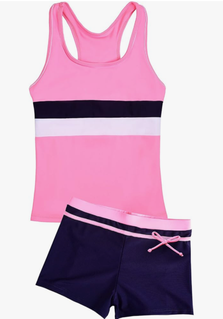 Uhnice Girls Swimsuit Two Piece Tankini Swimwear with Boyshort 6-7Y
