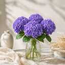 6 Pcs Faux Hydrangeas Real Touch Hydrangea Artificial Flowers Latex Large Fake Flower Long Stems for Wedding Home Party Table Centerpieces Decor (Purple)