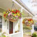 Elyum 2 Pack Artificial Hanging Flowers for Outdoors, UV Resistant Fake Flowers with Hanging Baskets, Artificial Flowers for Decoration Outdoors Garden, Spring Decor for Patio Porch(Mixed Color)