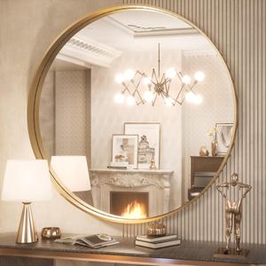 TokeShimi Round Gold Mirror 36 Inch Round Bathroom Mirror for Wall with Non-Rusting Aluminum Alloy Brushed Gold Matte Metal Frame Modern Circle Mirror Fit in Minimalist Multi Style Home Decor