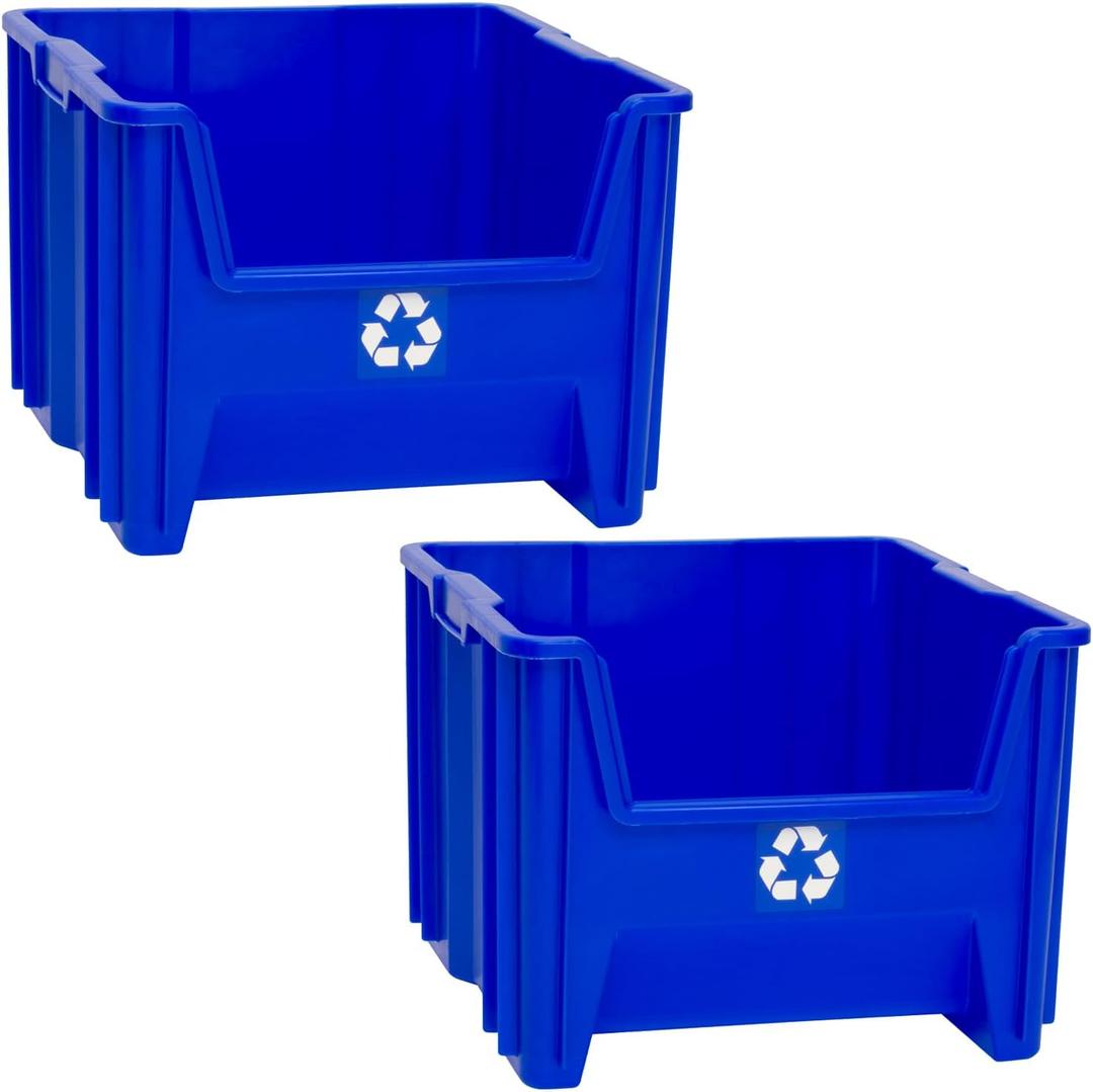 Commercial Industrial Heavy Duty Stackable Open-Front Recycling Bin Box Containers, 12 Gallon, 1 Pack, Blue