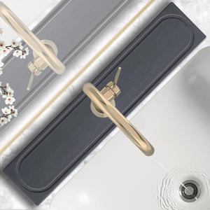 Faucet Mat for Kitchen Sink with Raised Feet, Fast Drying Diatomite Stone Sink Tray, Water Absorbent Faucet & Sink Splash Guard, Prevents Moisture Buildup, Durable Protector for Bathroom Counter (23.7" x 4", Dark Gray Style 2)