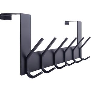 WEBI Over The Door Hooks Door Hanger,Over The Door Towel Rack with 6 Hooks for Hanging,Door Coat Towel Hanger Door Coat Rack,Black (1 Pack)