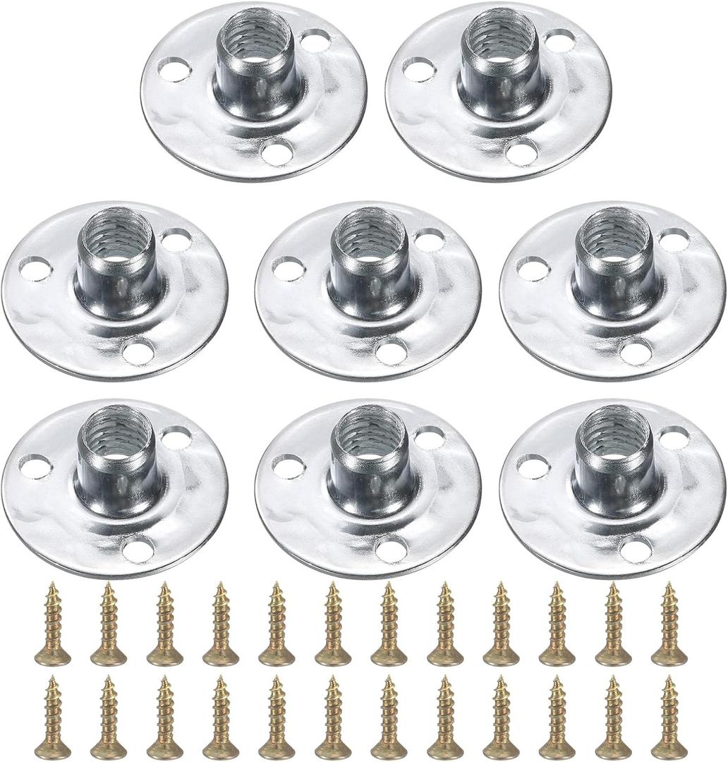 uxcell 8Pcs M8 T-Nuts, Zinc Plated Steel Brad Hole Tee Nut with Screws, 3-Hole Round Base Weld Nuts 11.2mm Height Through Hole Flange Insert Female Thread Plate Nuts, Silver
