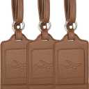 Teskyer Luggage Tags, 3 Pack Premium PU Leather Luggage Tags for Suitcases, Privacy Protection Travel Bag Tags, Lichee Coffee