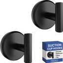 HOME SO Suction Cup Hooks T Shape (2 or 4 Pack) (Matte Black, 2, Count)