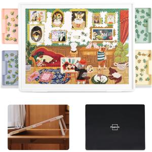 1000-Piece Tilting Puzzle Board (30"x22") with 4 Color Drawers and Protective Mat, Adjustable Puzzle Table with Built-in Stand, Ideal Puzzle Gift for Adults