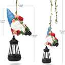 Solar Hanging Gnome Garden Statues Climbing Rope Gnome with LED Lantern Spring Outdoor Decor Tree Hugger Yard Porch Wall Fence Decoration Mother's Day Birthday Gifts for Mom Women