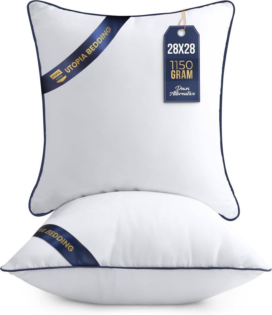 Utopia Bedding Throw Pillow Inserts (Pack of 2, White), 28 x 28 Inches Decorative Indoor Pillows for Sofa, Bed, Couch, Cushion Sham Stuffer