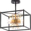 VILUXY Black and Gold Semi-Flush Mount Ceiling Light Fixture Mid-Century Sputnik Modern Ceiling Chandelier Square for Bedroom Entryway Hallway 4-Light