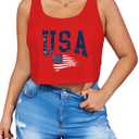 Women's Plus Size 4th of July Tops USA Tank Top Memorial Day Red White and Blue Patriotic Shirts American Flag Graphic Crop Tank Tops (Red-1,3XL)