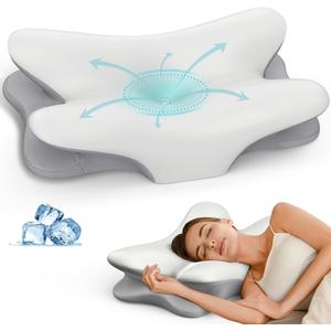 Cervical Neck Pillow for Pain Relief - Ergonomic Side Sleeper Pillow for Neck Support, Cooling Memory Foam Pillows for Sleeping, Contour Pillow Orthopedic Bed Pillow for Back Stomach Sleepers (Grey)
