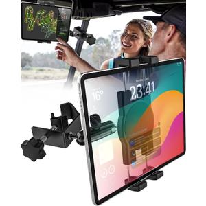 GDZN Golf Cart Tablet Holder, 360 Rotatable Metal Square Pole Clamp for EZGO/Club Car/Yamaha/Icon, Heavy Duty Anti-Shake Mount Fits iPad Pro Air Mini, Galaxy Tab, Z Fold, Fire HD 4-13'' Devices