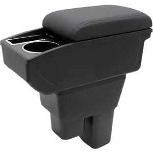 YJYWZH Car Armrest Box for Honda Fit Jazz Hatchback 2009-2013 Accessories Center Console Leather Arm Rest Double-Layer Storage Space with Cup Holder (Black Thread)