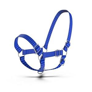 HADZAM Adjustable Nylon Cow Halter, One Size fits All, Easy Adjustable Straps Eliminates the Need of Ill-Fitting Calf Halter or Needing Multiple Sizes (Blue)