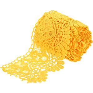 MECCANIXITY 4 Inch Wide 5 Yard Lace Ribbon Floral Pattern Light Yellow Lace Trim Ribbon for Sewing Making DIY Crafts Gift Wrapping Wedding Decor