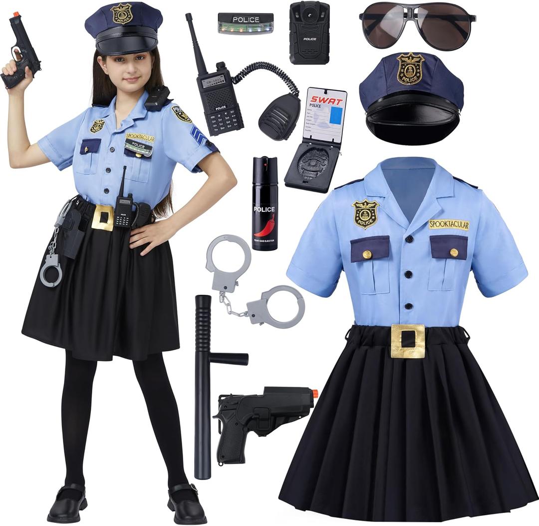 Spooktacular Creations Halloween Girls Police Officer Costume, Cop Costume Accessories for Kids Role-Playing, Dress-Up Party (Small (5-7yr))