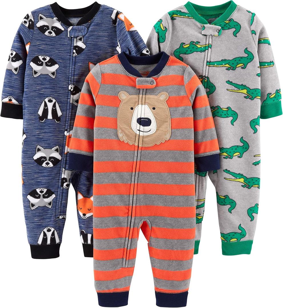 Simple Joys by Carter's Baby Boys' 3-Pack Loose Fit Flame Resistant Fleece Footless Pajamas (Alligator/Bear/Fox)