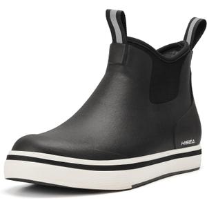 HISEA Men's Deck Rain Boots Saltwater Fishing Booties Waterproof Ankle Rain Boots with High Traction (10, Black)