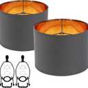 Farmhouse Drum Lamp Shade Set of 2-11.8" Vintage Barrel Style, Compact 5" Height, Gray Rustic Shade for Table/Floor/Wall Lamps, Easy Assembly & Harp Holder Included (Gray With Gold Interior)