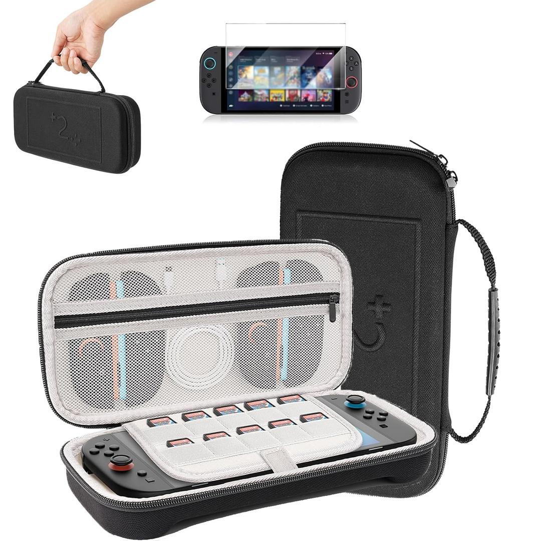 Growalleter Carrying Case Compatible with Nintendos Switch 2- Hard Shell Travel Case with 10 Game Cartridge Holders, Shockproof EVA Shell + Soft Inner Liner, Mesh Pocket for Accessories (Black)