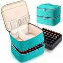 DreamGenius Nail Polish Organizer Case Holds 42 Bottles, Portable Double-Layer Nail Polish Storage Bag with Adjustable Dividers for Manicure Tools, Blue (Cyan)