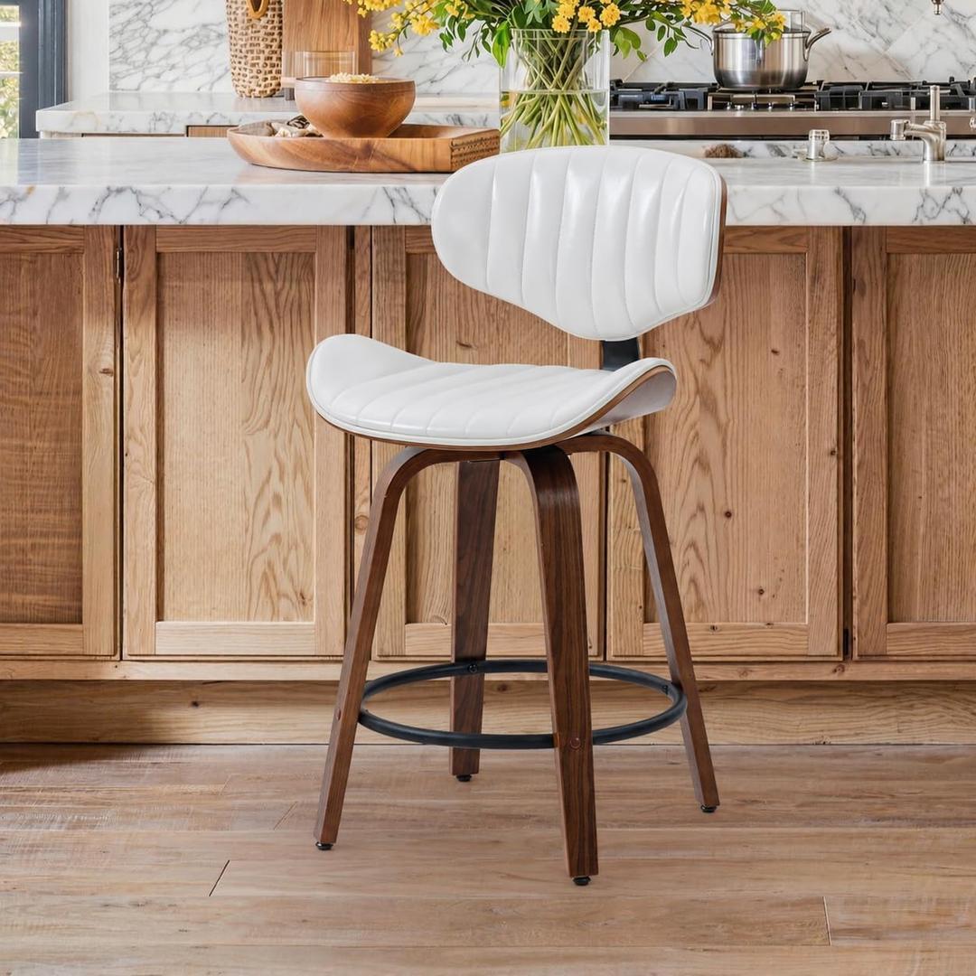 Counter Height Bar Stools, 24" Swivel Barstools with Backs, 1 Pack White, Set of 1
