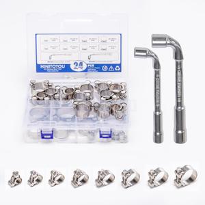 T-Bolt Hose Clamps 24Pcs Fuel Line Clamps Working Range 17-43mm 304 Stainless Steel Heavy Duty Hose Clamps Intercooler Pipe Clamp with Two L-Wrenchs