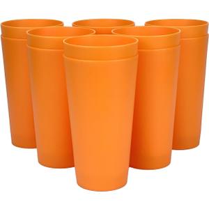 Yalin 32 ounce Plastic Tumblers/Large Drinking Glasses/Party Cups/Iced Tea Glasses,Unbreakable, Dishwasher Safe, BPA Free,set of 12 (Orange)