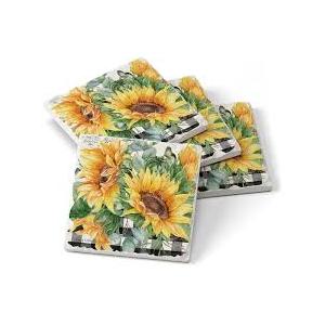 Counterart Absorbent Stone Coasters - Sunflower Fields - Set of 4 - 4x4x1.230