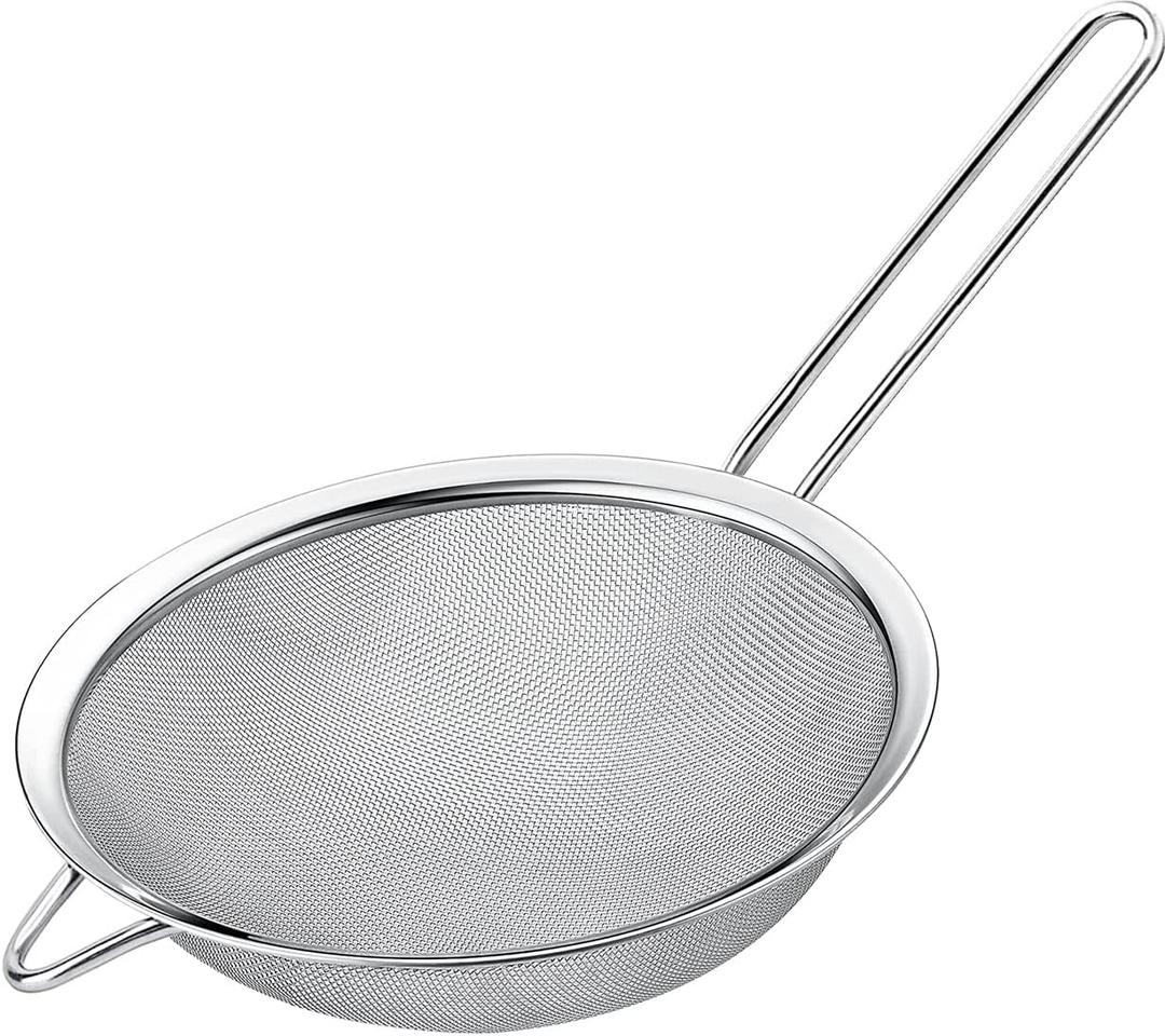 6.3" Fine Mesh Strainer with Stainless steel handle - Sieve Fine Mesh Stainless Steel - Ideal to Sift Flour, Icing Sugar, Fruits and Vegetables.