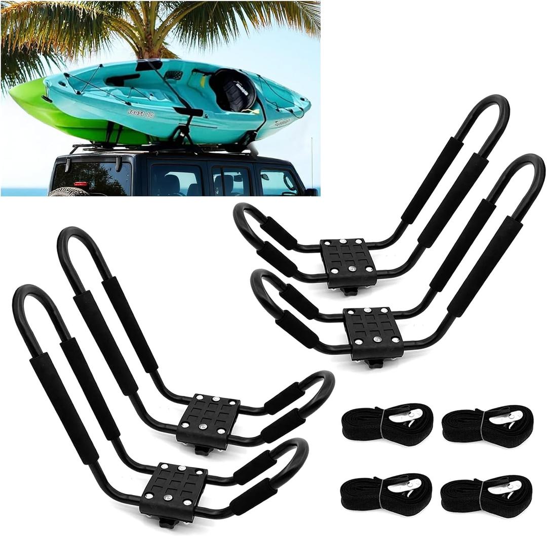2 Pairs Kayak Roof Rack J-Bar Carrier Holder Car Top Mount Racks for Canoe, SUV, Cars, Truck, Surf Ski, for Trip