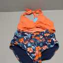 Yonique Women's Two Piece High Waisted Bikini Set Tummy Control Swimsuit Full Coverage Bathing Suit Halter Orange Flowers, Size: S