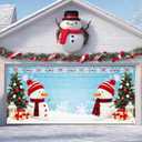 IVN Christmas Garage Door Banner 13x6 ft Winter Holiday Banner Garage Door Cover Two Snowmen Facing Each Other with Trees and Gifts Christmas Backdrop Decorations for Indoor Outdoor Xmas Party (Snowman Blue Background)