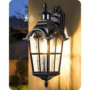 EDISHINE 20.2" Large Motion Sensor Outdoor Wall Lights, Dusk to Dawn Exterior Sconce with Water Ripple Glass, Waterproof Outside Porch Lighting Wall Mount Fixture for Front Door Garage