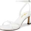 Athlefit Kitten Heels for Women Square Open Toe Strappy Heeled Sandals Ankle Strap Dress High Heels for Prom Party Wedding, Size 8.5
