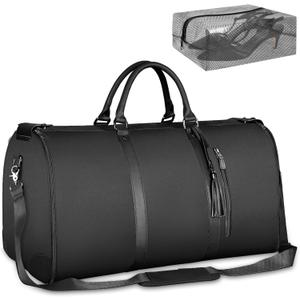 Ytonet Garment Bags for Travel, Convertible Garment Duffle Bags with Shoe Pouch, Large Carry on Garment Bag for Women, 2 in 1 Hanging Suitcase Suit Travel Duffel Overnight Bags, Black