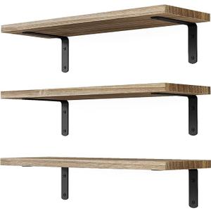 Floating Shelves, 3 Sets Wall Shelves, Wooden Floating Shelves for Wall Décor, Wall Mounted Floating Bathroom Shelf for Storage, Floating Book Shelf for Bedroom, Living Room – Rustic Brown