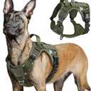 Rabbitgoo Tactical Dog Harness for Large Dogs, No Pull Military Service Vest with Handle & Molle, Easy Control for Training Walking, Adjustable Reflective Straps, Green Camo, L