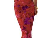 MASCOMODA Womens Bodycon Summer Dresses 2026 Sleeveless Floral Mesh Maxi Dress Side Slit Ruched Long Party Cocktail Dresses(Orange Red, Large)