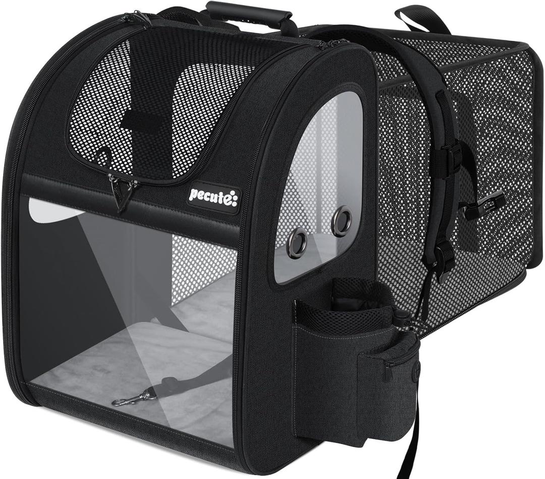 Pecute Pet Carrier Backpack, Cat Backpack Carrier, Expandable with Breathable Mesh for Small Dogs Cats Puppies, Dog Backpack Carrier for Hiking Travel Camping Outdoor, Hold Pets Up to 18 Lbs (Grey)