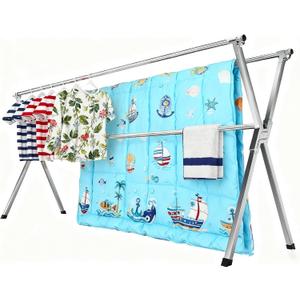 Clothes Drying Racks Outdoor, Updated Version,Stainless Steel Laundry Drying Rack for Indoor Outdoor and The Balcony,Length Adjustable Saves Space,with Windproof Hooks, 81.55 inches