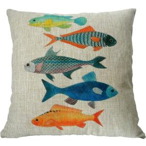 Cotton Linen Square Decorative Fashion Throw Pillow Case Cushion Cover Colorful Fish (20 X 20, Beige)