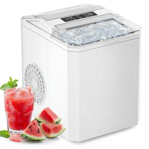 Sweetcrispy Countertop Ice Maker, Portable Ice Machine Self-Cleaning, 9 Cubes in 6 Mins, 26 lbs/24Hrs, 2 Sizes of Bullet Ice for Home Party Office, White
