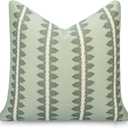 Crumbs Home California Casual Coastal Indoor Outdoor Throw Pillow Cover, 20"x20" Water Repellent for Patio, Backyard, Couch, Poolside, Olive Light Green Print Leaves Stripes