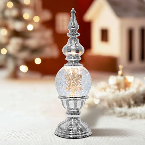 Christmas Snow Globe Lantern Snowflake Water Glittering Globe with 6H Timer Function Christmas Snow Globes 3 AA Battery Operated for Christmas Festival Decorations Gifts (Snowflake)