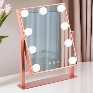 Makeup Mirror with Lights, Hollywood Mirror Lighted Vanity Mirror with 9 LED Bulbs, Touch Control Design 3 Colors Dimmable Bulbs Detachable 10X Magnification 360Rotation(Rose Pink)